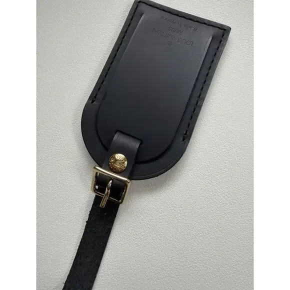 Louis Vuitton Leather Name Tag w/ C Y Initials Goldtone Black Large